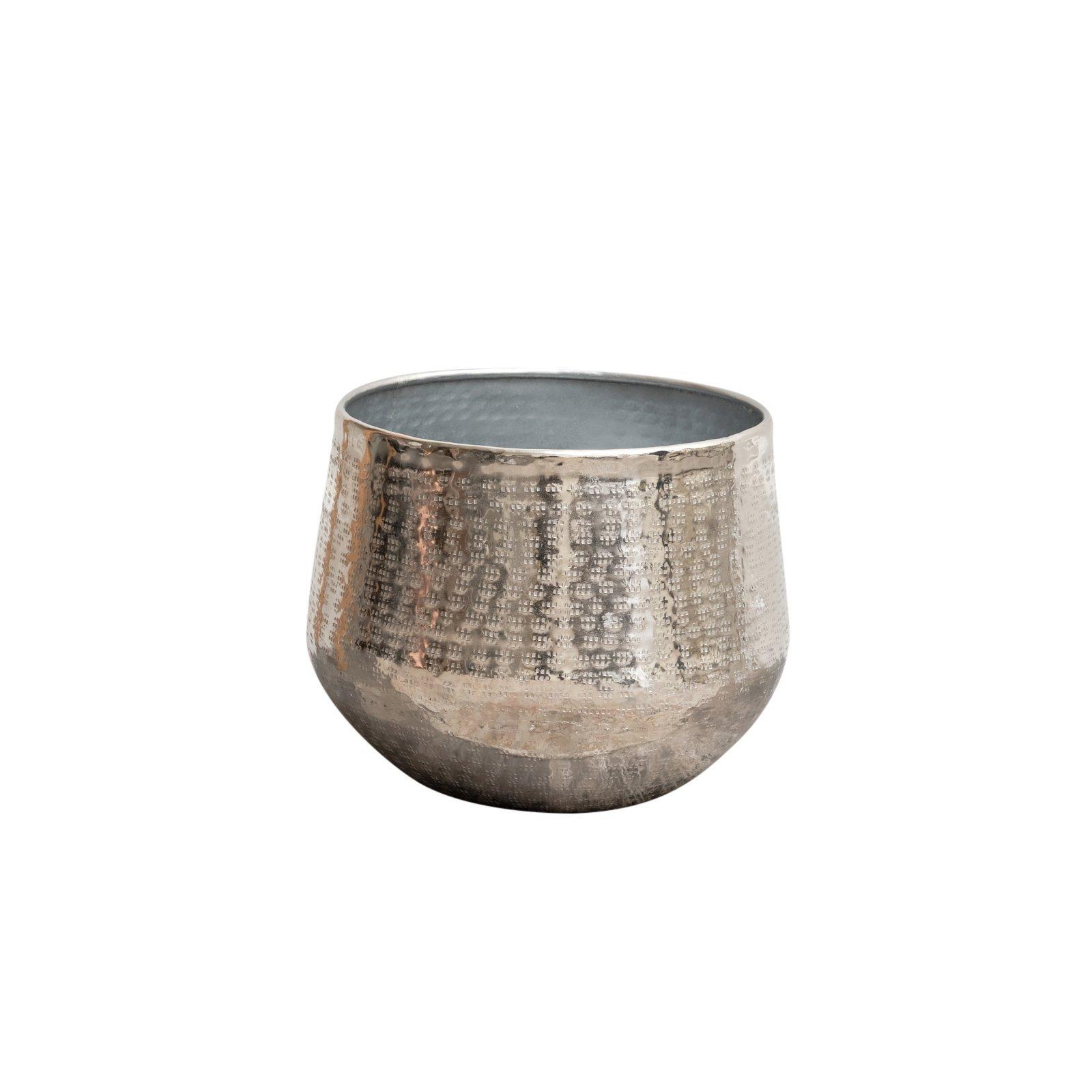 Large Round Silver Patterned Planter